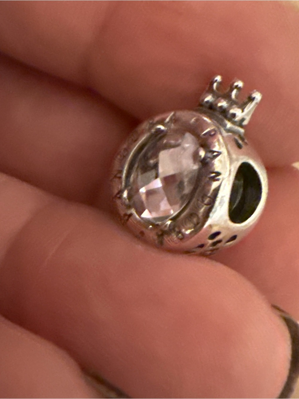 Pandora Silver Crown Charm with Clear Faceted Stone - Picture 4 of 5